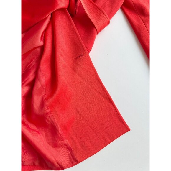 KAREN MILLEN Tomato Red Crepe Satin Tailored Tuxedo Wrap Mini Dress, Size 6 - Picture 12 of 15
